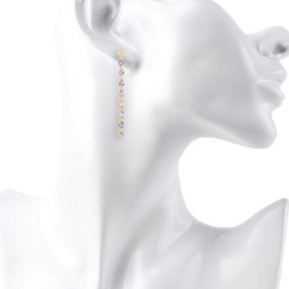 Tanzanite 3.2 ct tw and diamond 0.16 ct tw dangle earrings studs in 14k gold - Picture 3 of 6